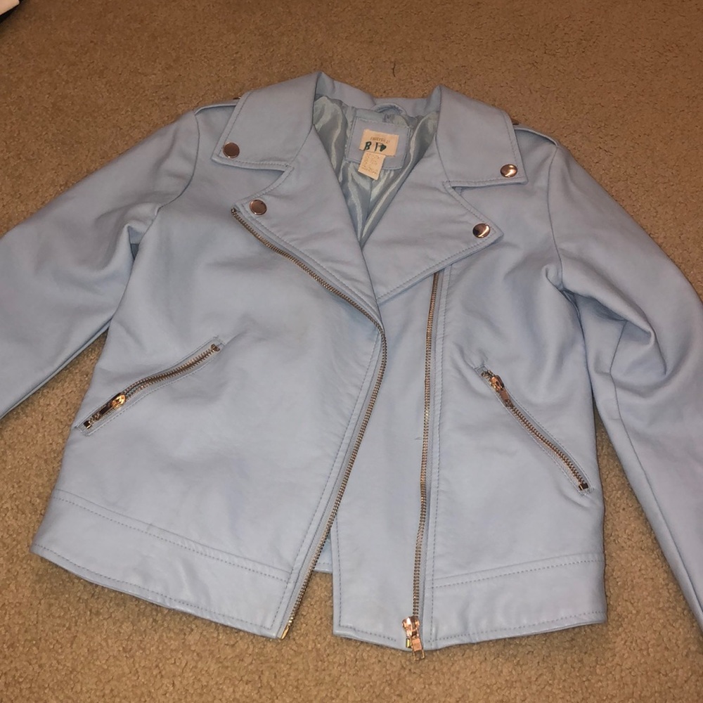 Blue leather jacket
